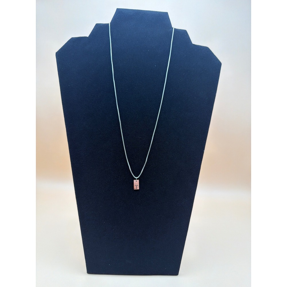 Silver Tone Letter T Initial Pendant Necklace Box Chain Personalized Jewelry